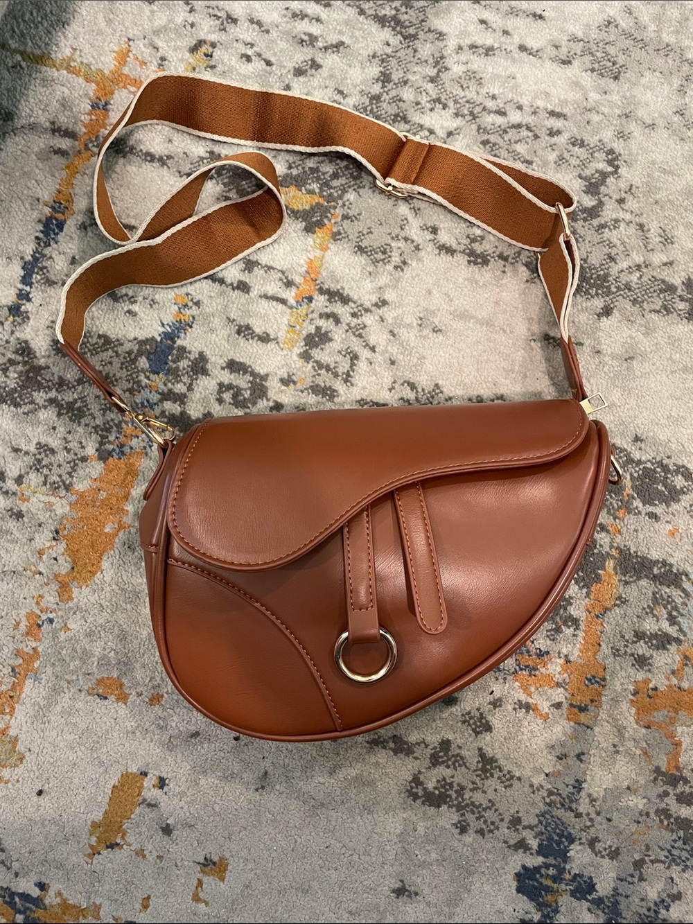 Amazon Brown Saddle Crossbody Bag with Adjustable Strap